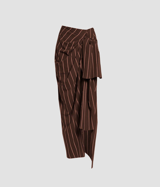Striped Tailoring Draped Midi Skirt