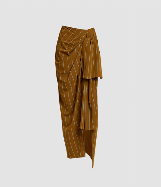 Striped Tailoring Draped Midi Skirt