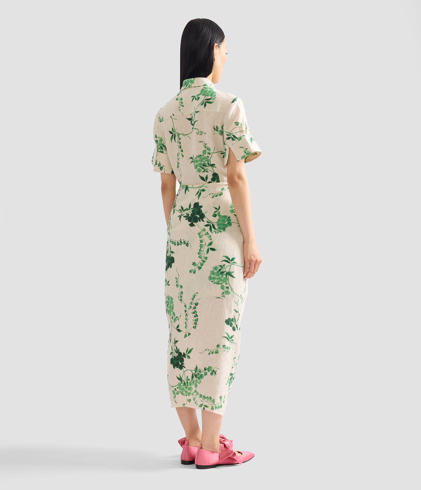 Floral Print Linen Drape Midi Skirt