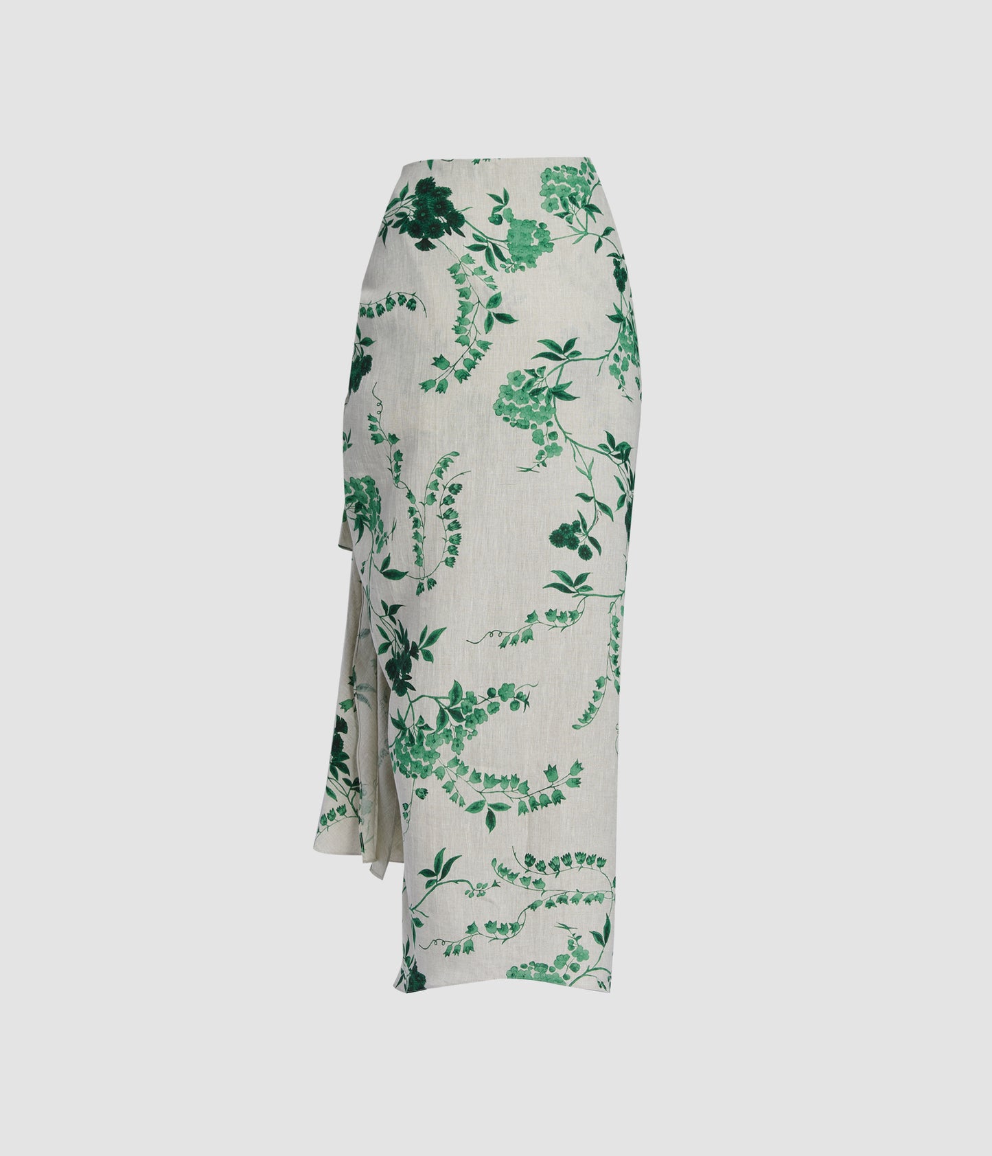 Floral Print Linen Drape Midi Skirt