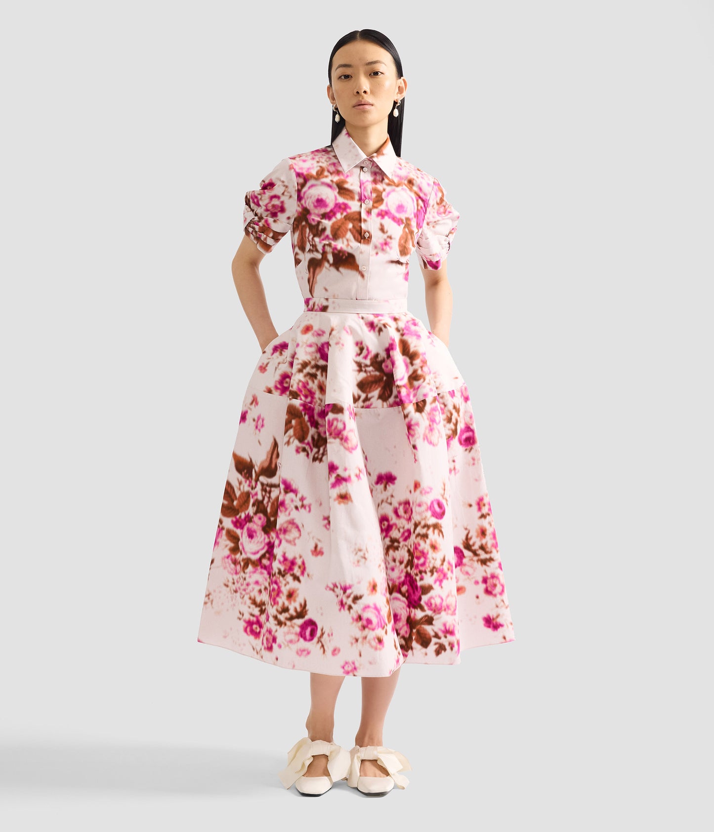 Floral Print Cotton Midi Full Skirt
