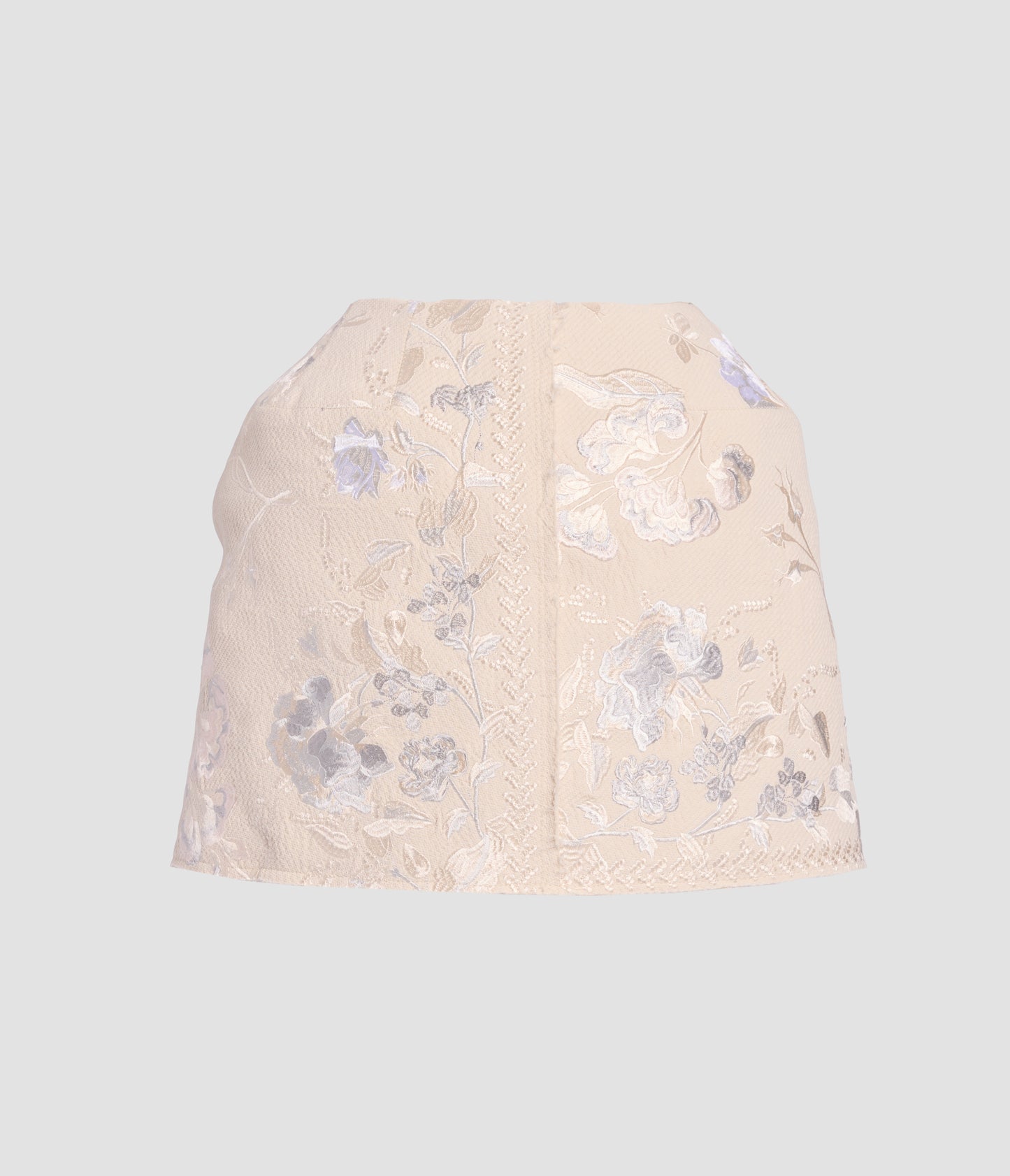 Embroidered Cotton Twill Straight Mini Skirt