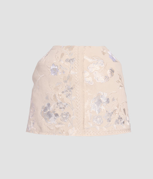 Embroidered Cotton Twill Straight Mini Skirt