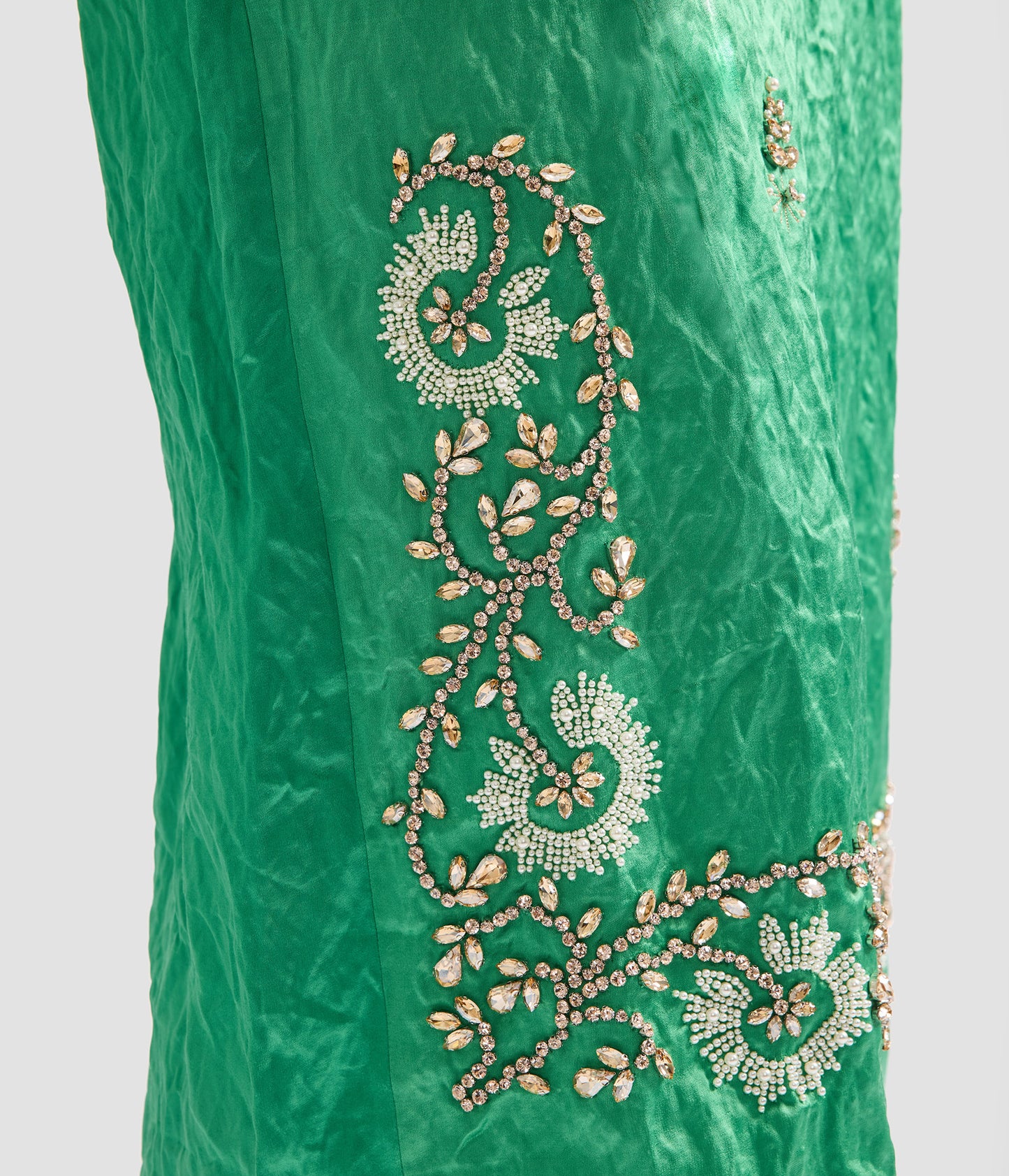 Embellished Textured Satin Midi Pencil Skirt