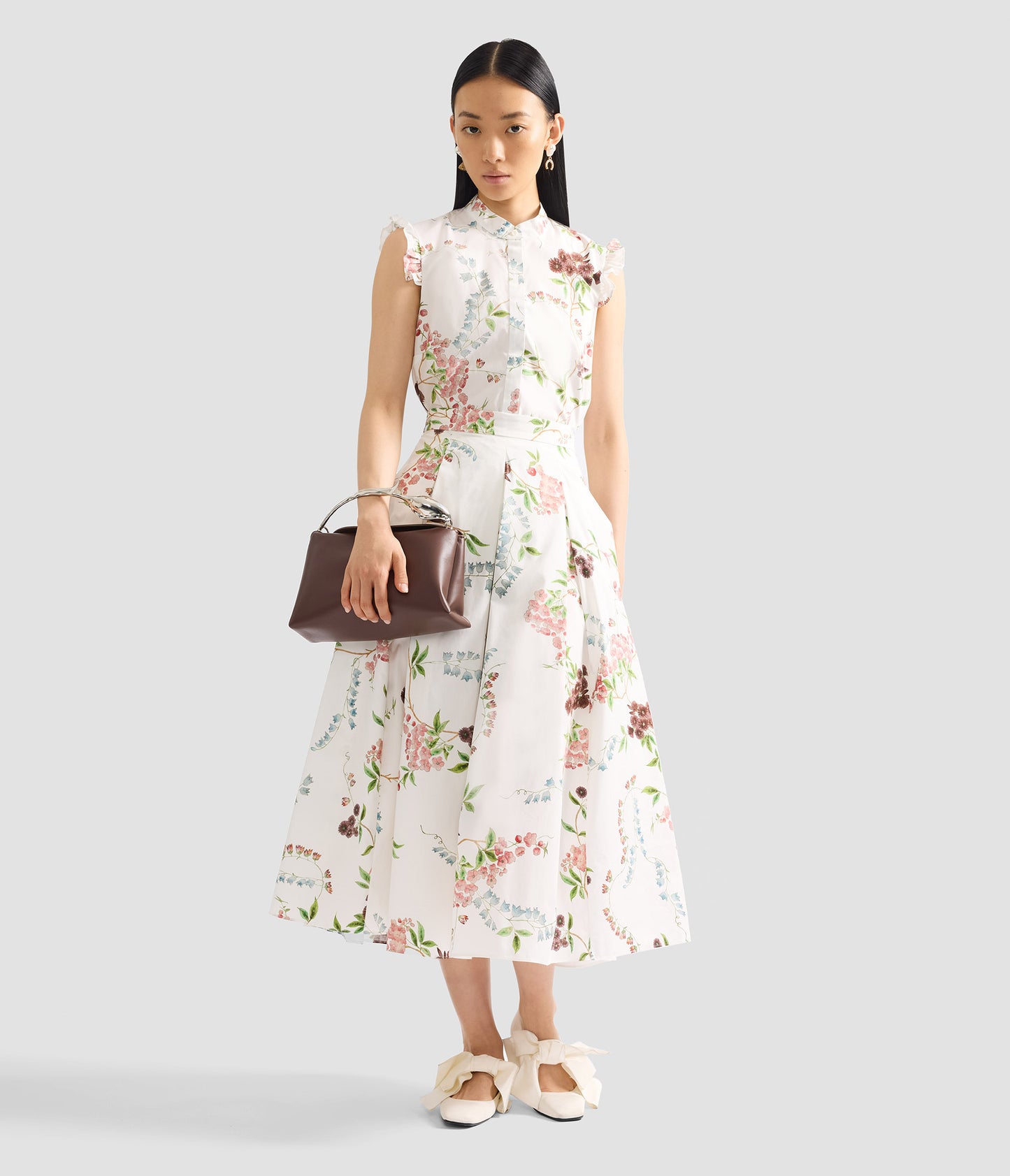Floral Print Cotton Midi Full Skirt