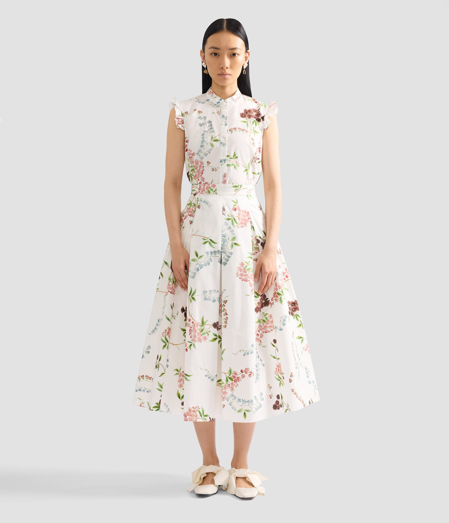 Floral Print Cotton Midi Full Skirt