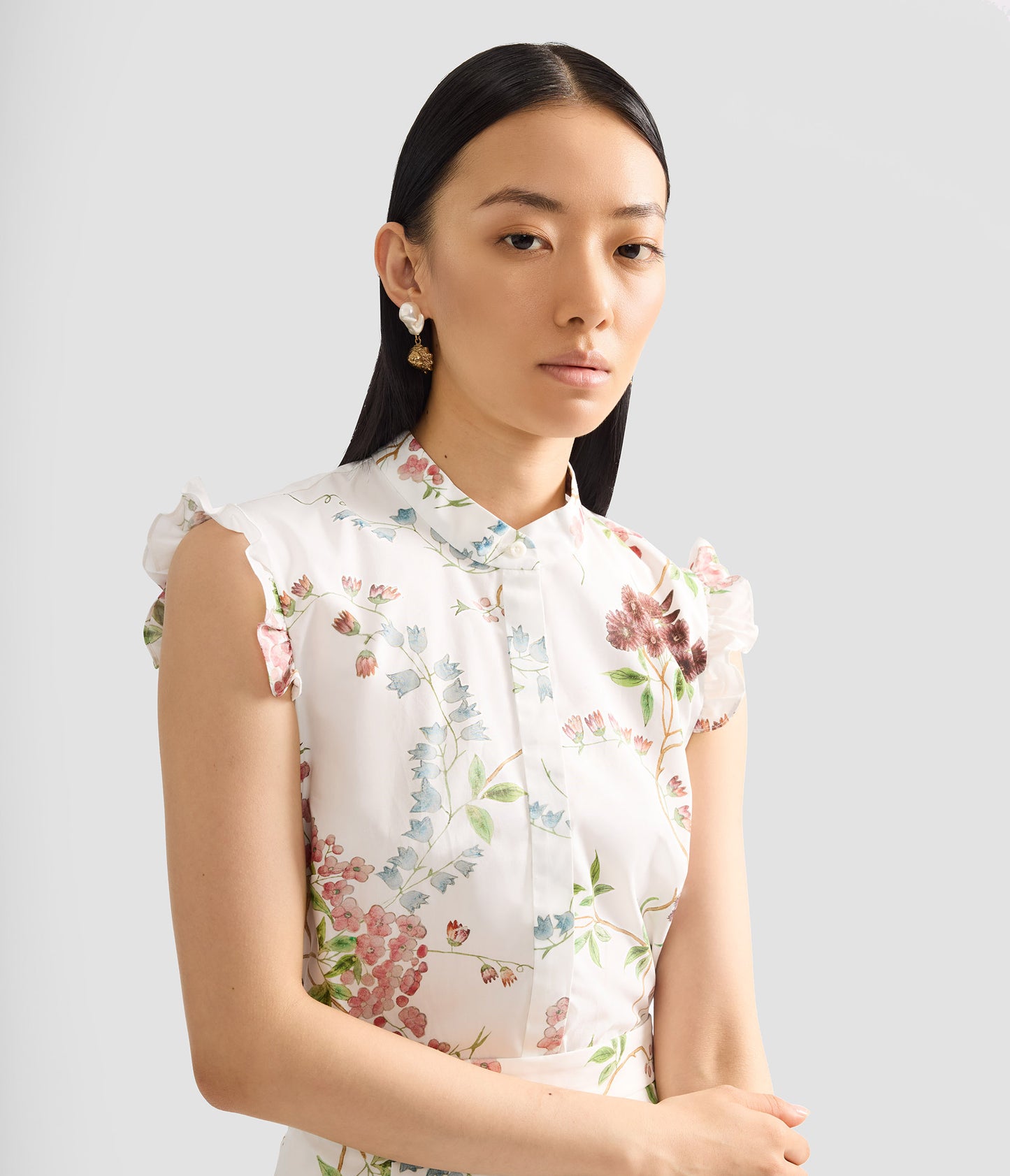 Floral Print Cotton Sleeveless Shirt