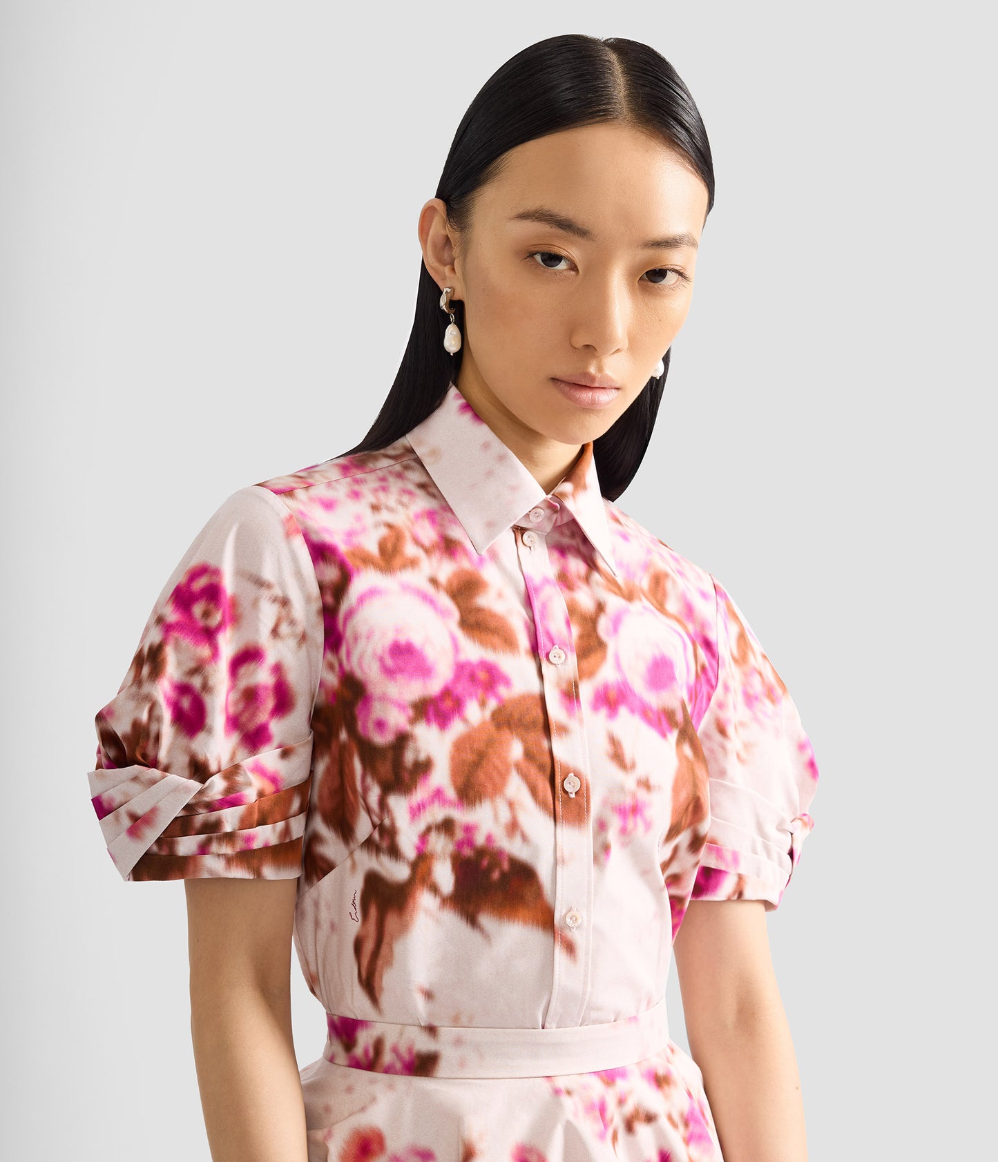 Floral Print Cotton Short Sleeve Shirt