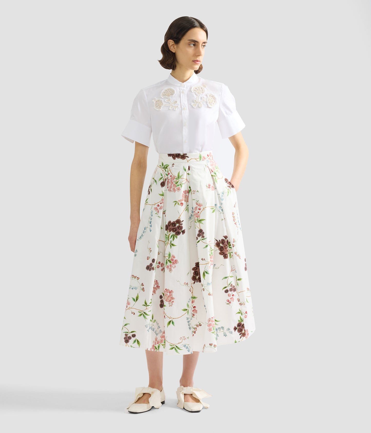 Appliqué Cotton Poplin Short Sleeve Shirt