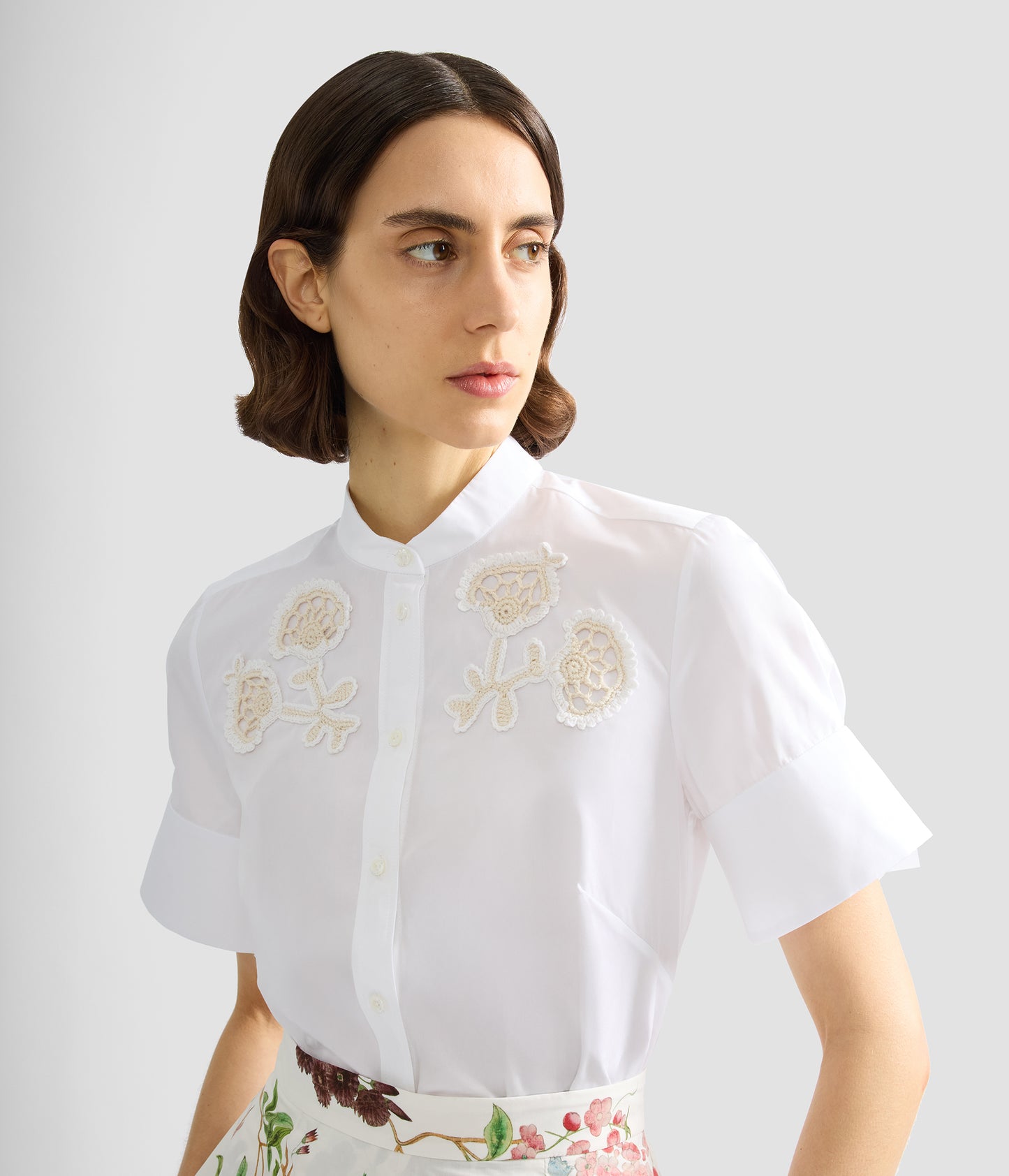 Appliqué Cotton Poplin Short Sleeve Shirt
