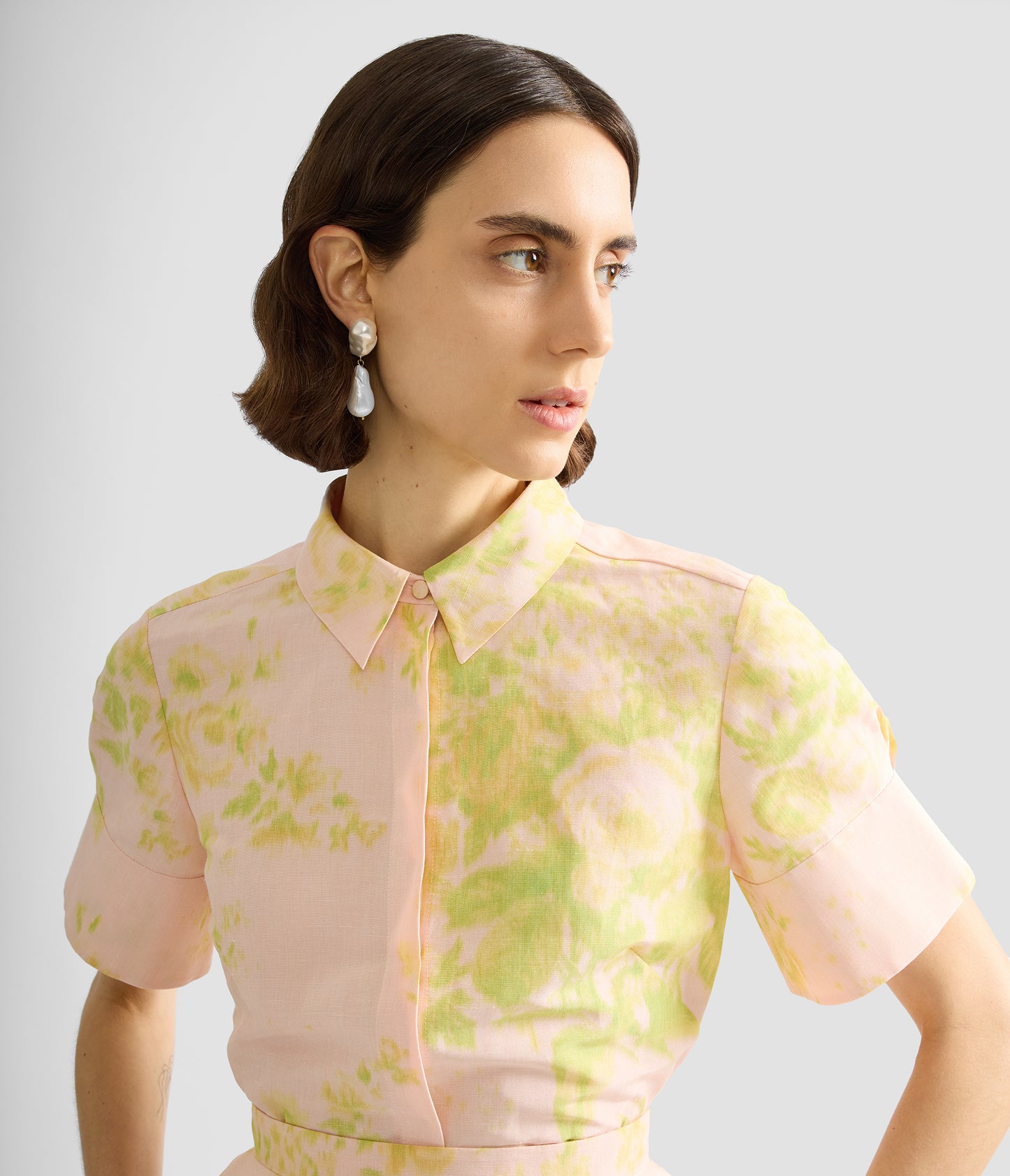 Floral Print Linen Chine Short Sleeve Shirt