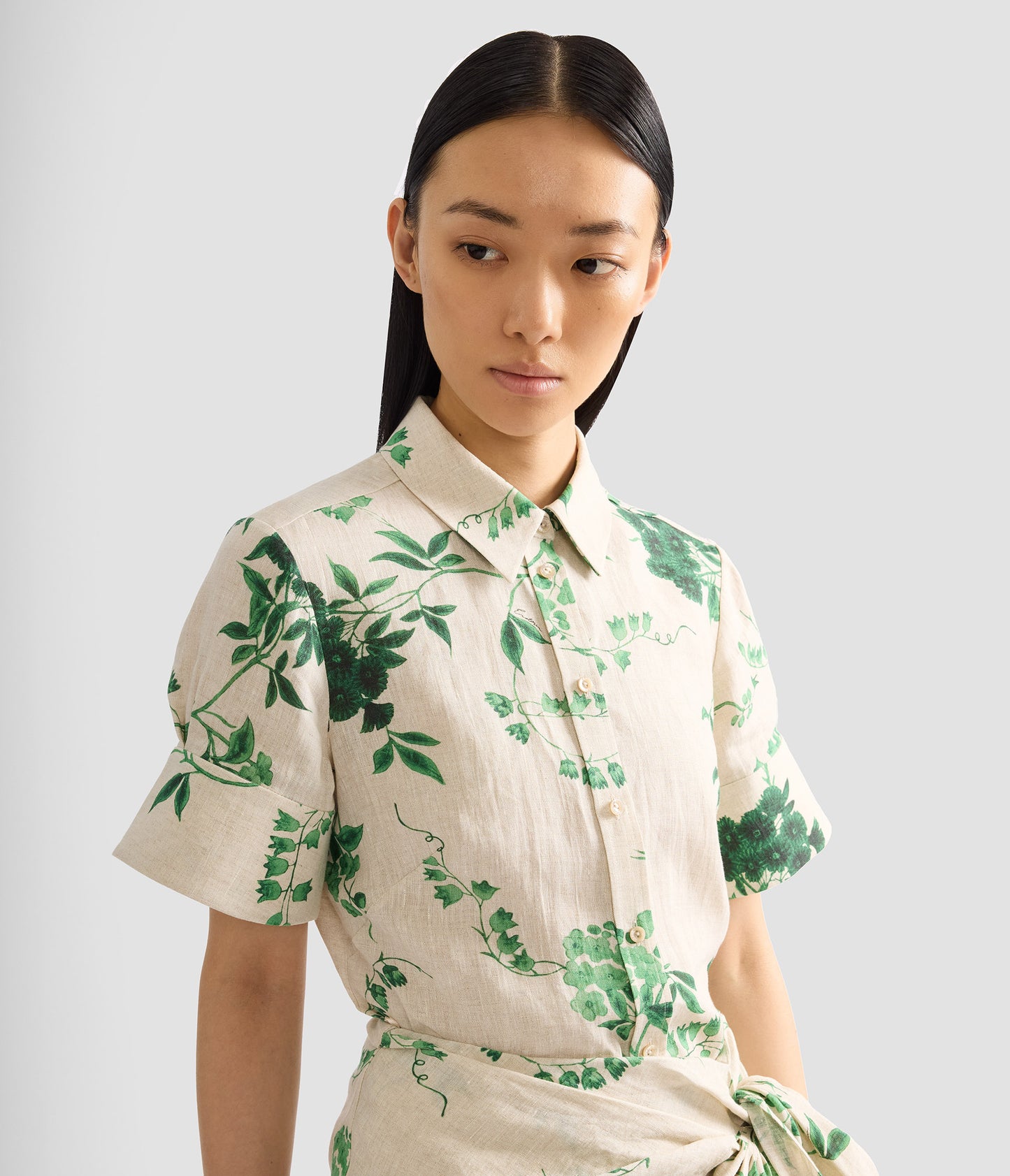 Floral Print Linen Short Sleeve Shirt