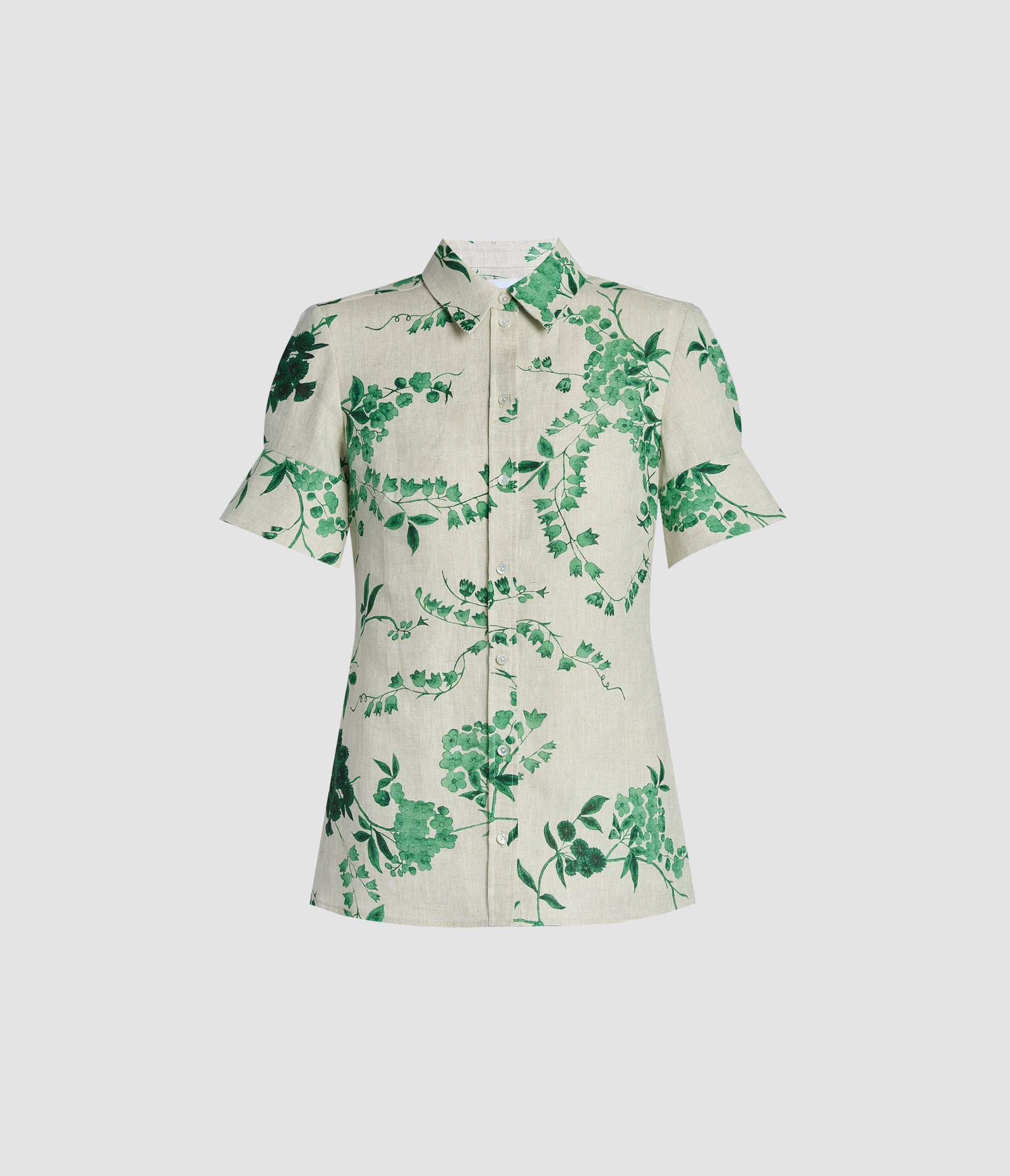 Floral Print Linen Short Sleeve Shirt