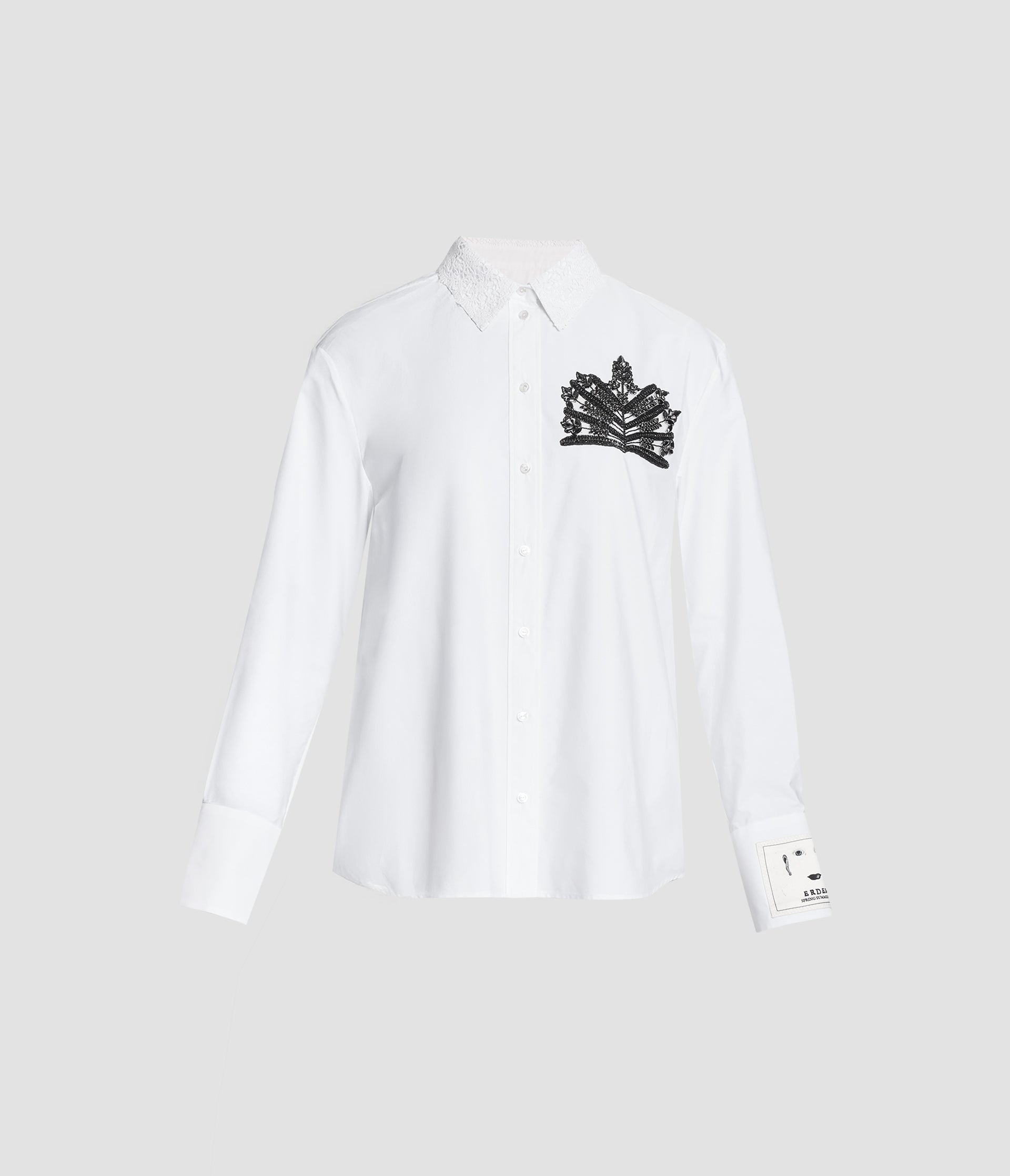 Embellished Cotton Poplin Long Sleeve Shirt