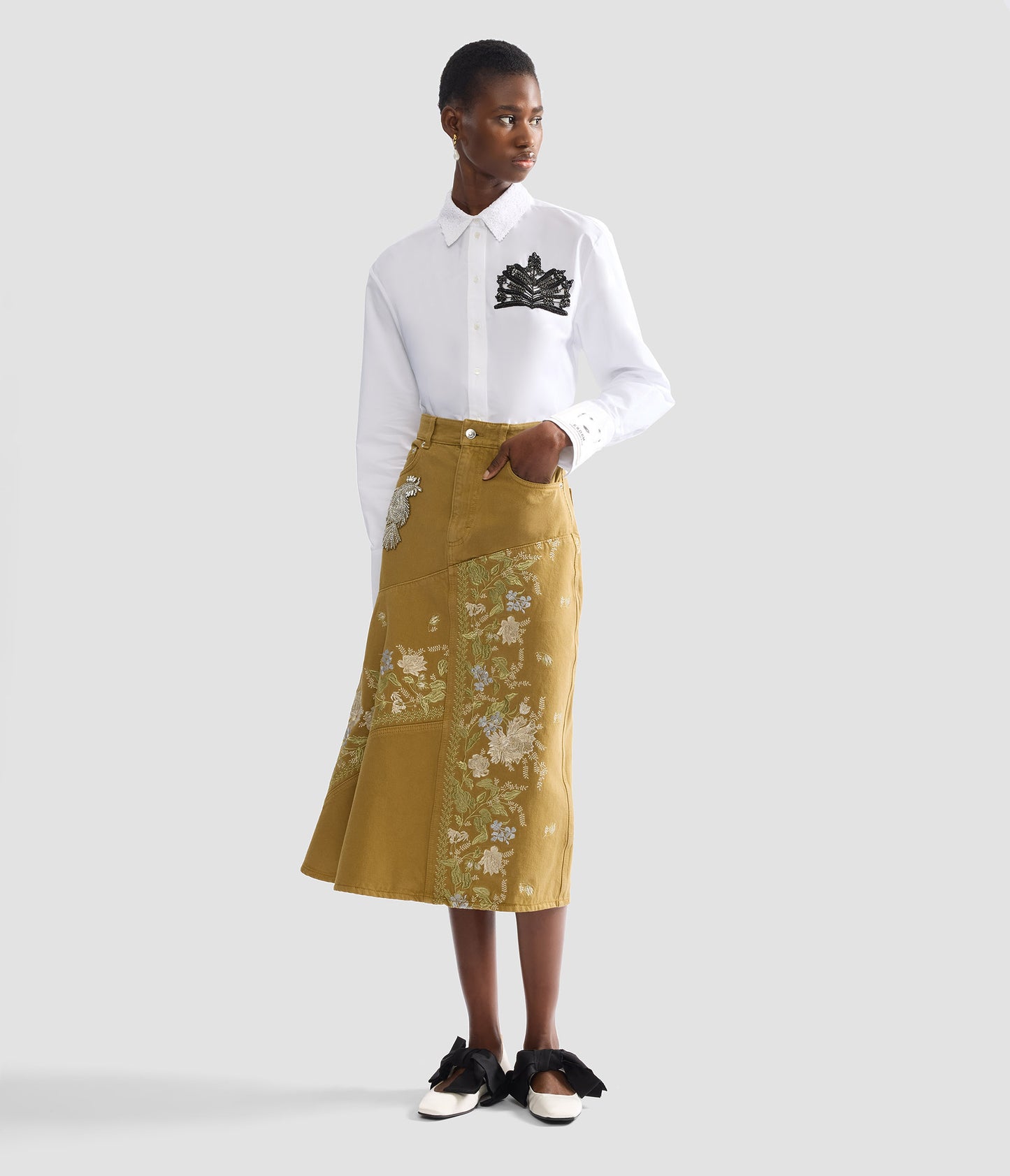 Embellished Cotton Poplin Long Sleeve Shirt