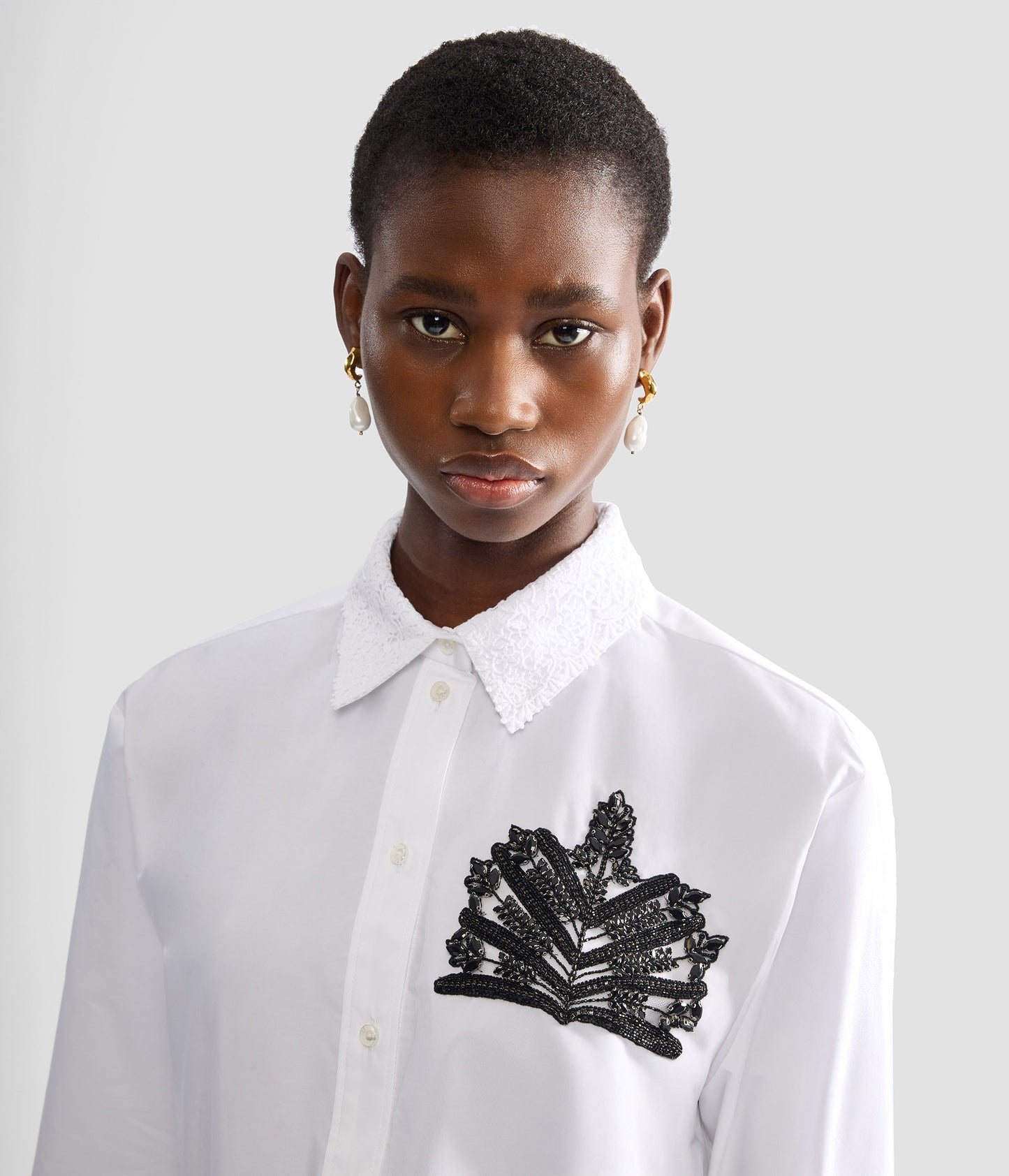 Embellished Cotton Poplin Long Sleeve Shirt