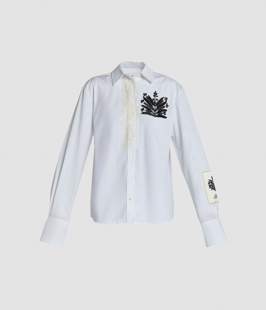Embellished Cotton Poplin Long Sleeve Shirt