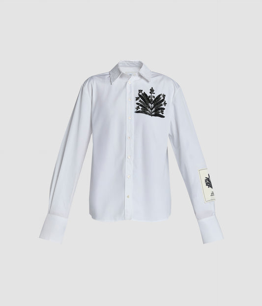 Embellished Cotton Poplin Long Sleeve Shirt