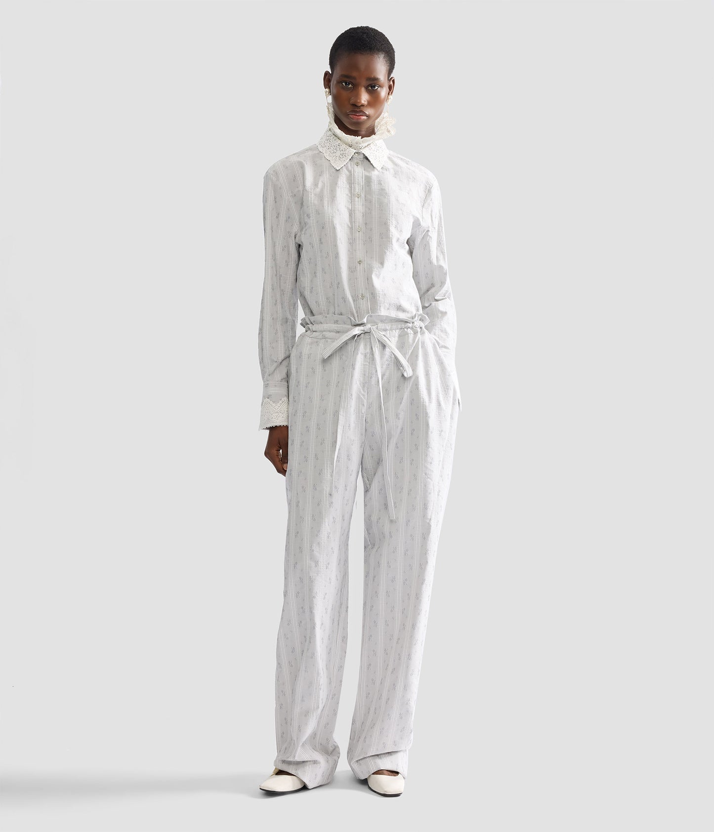 Ditsy Cotton Stripe Drawstring Trouser