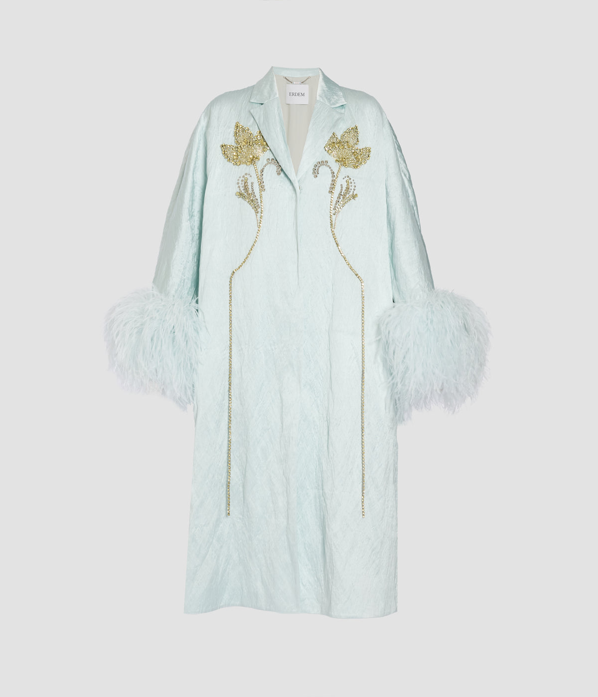 Embroidered Textured Satin Opera Coat