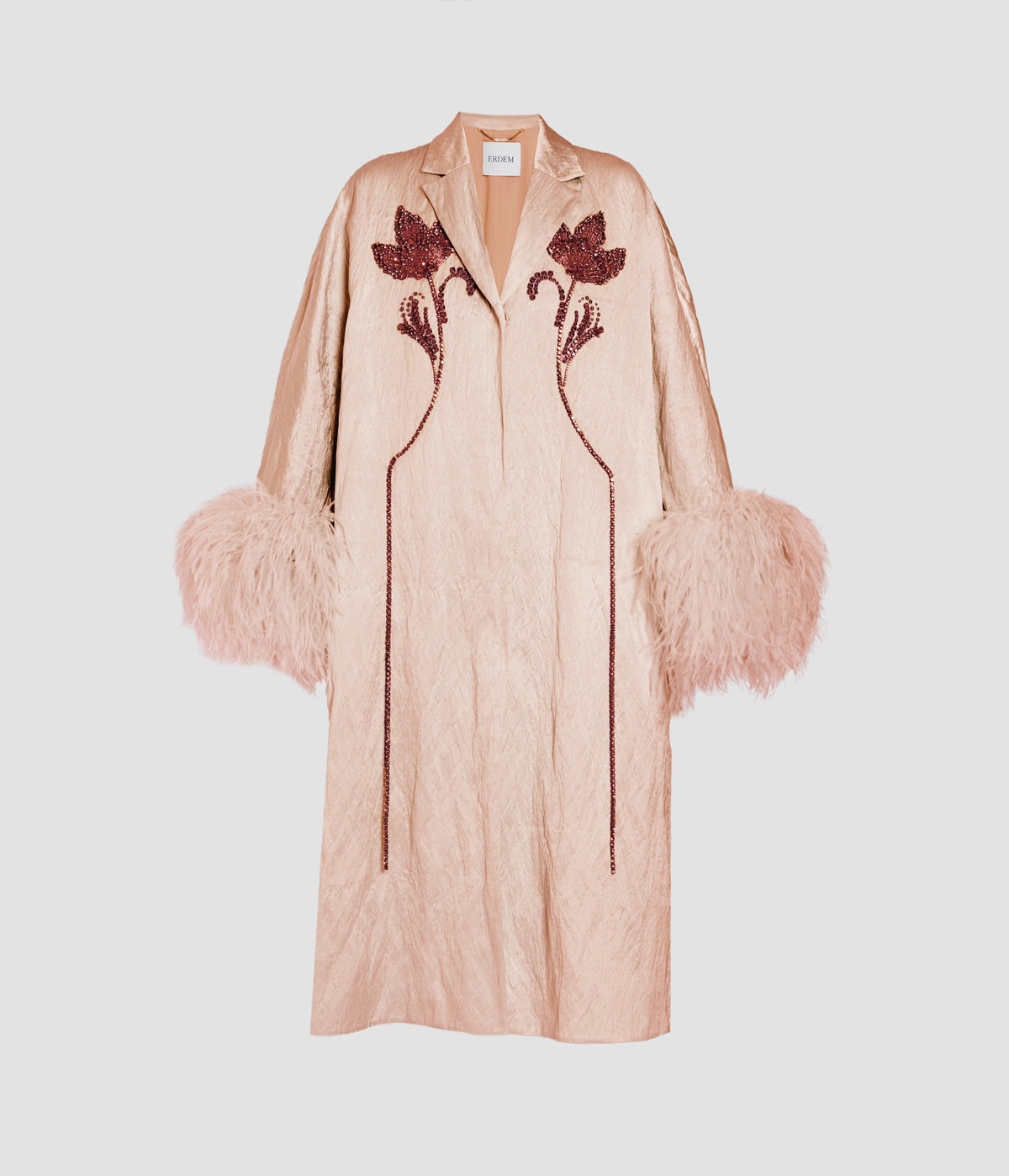 Embroidered Textured Satin Opera Coat