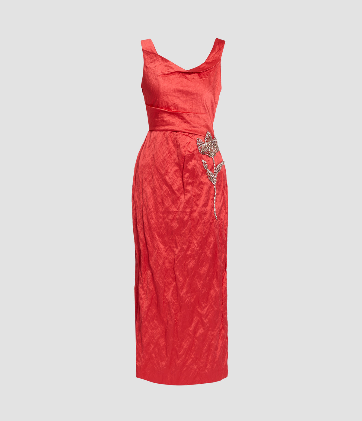 Textured Satin Sleeveless Midi Dress