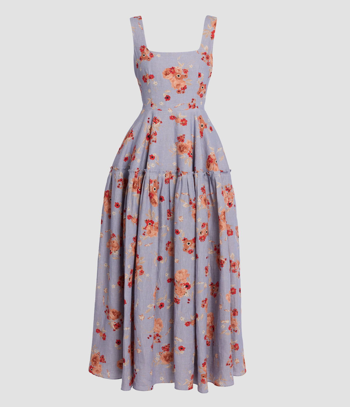 Floral Linen Sleeveless Midi Dress