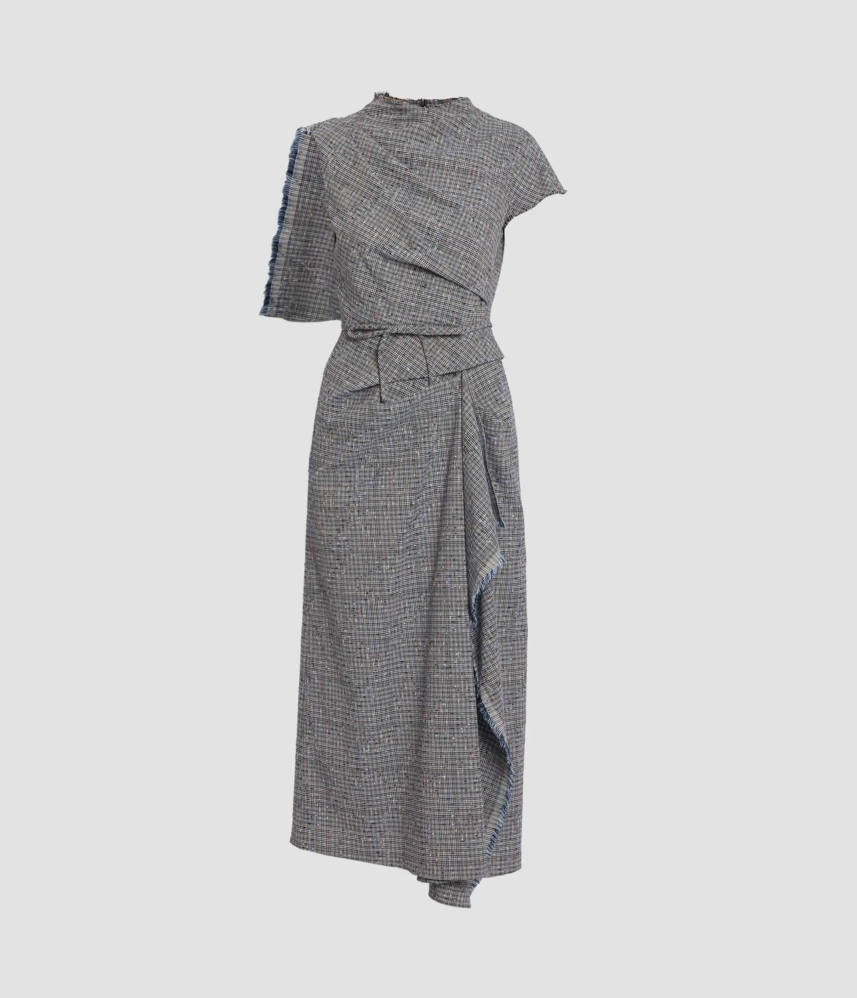 Donegal Check Asymmetric Midi Dress