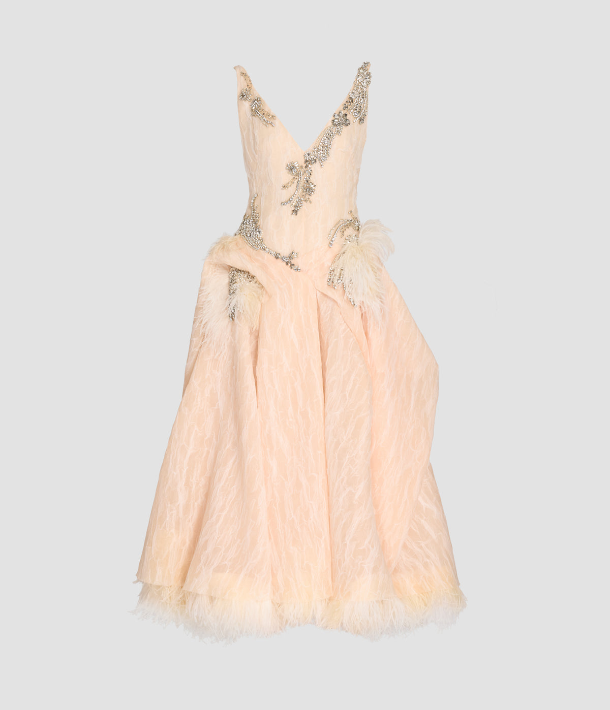 Embroidered Crushed Organza Sleeveless Midi Dress