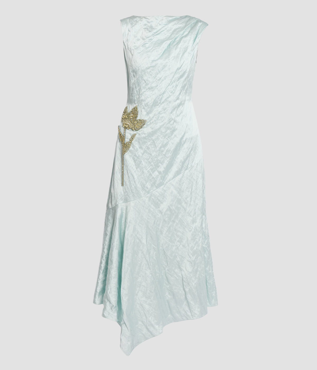 Embroidered Textured Satin Sleeveless Midi Dress