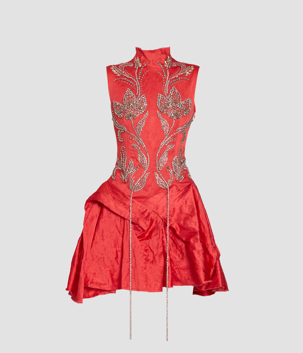 Embroidered Textured Satin Sleeveless Mini Dress