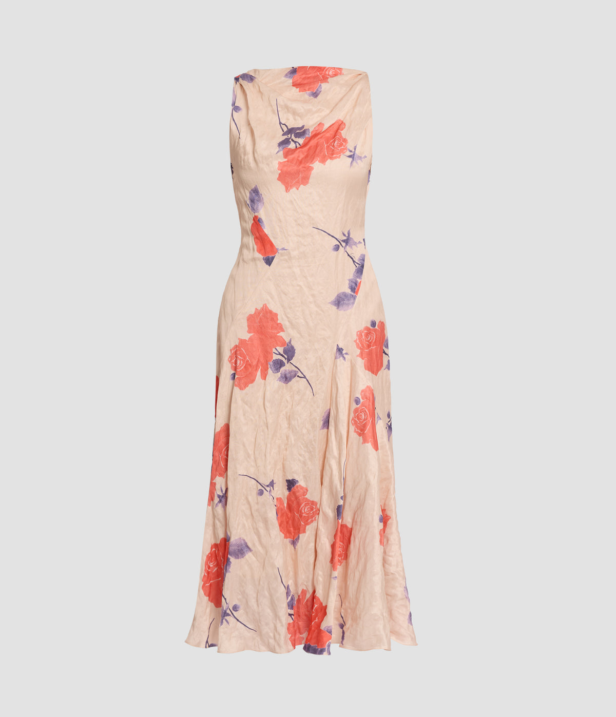 Floral Crushed Fluid Satin Midi Dress