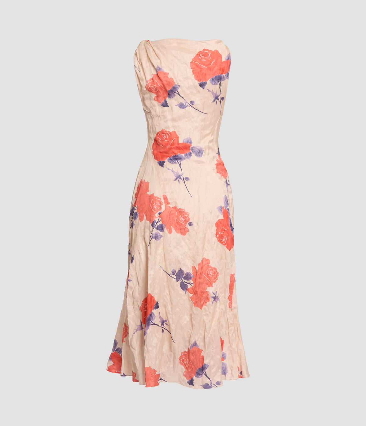 Floral Crushed Fluid Satin Midi Dress