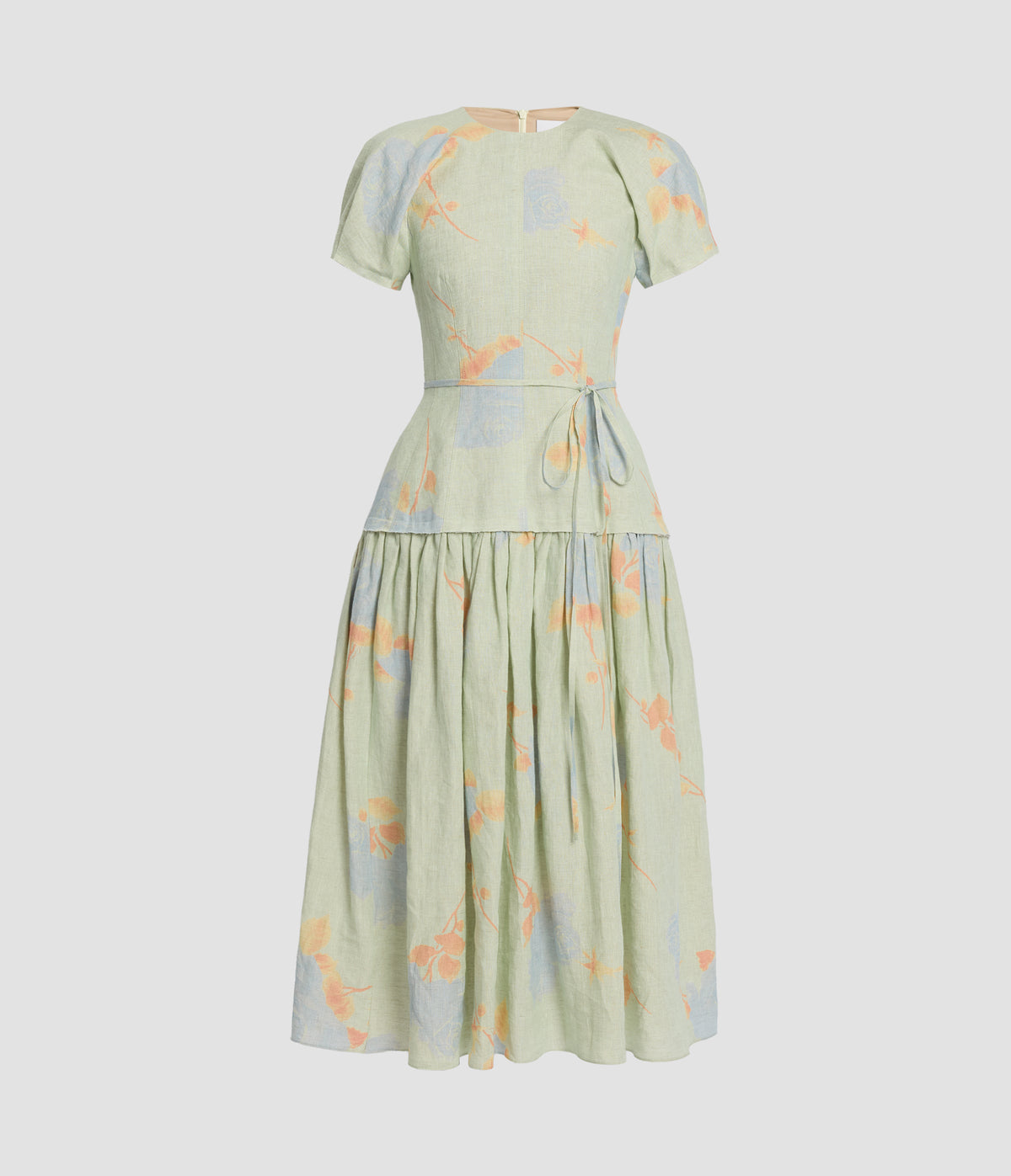 Floral Linen Cap Sleeve Midi Dress