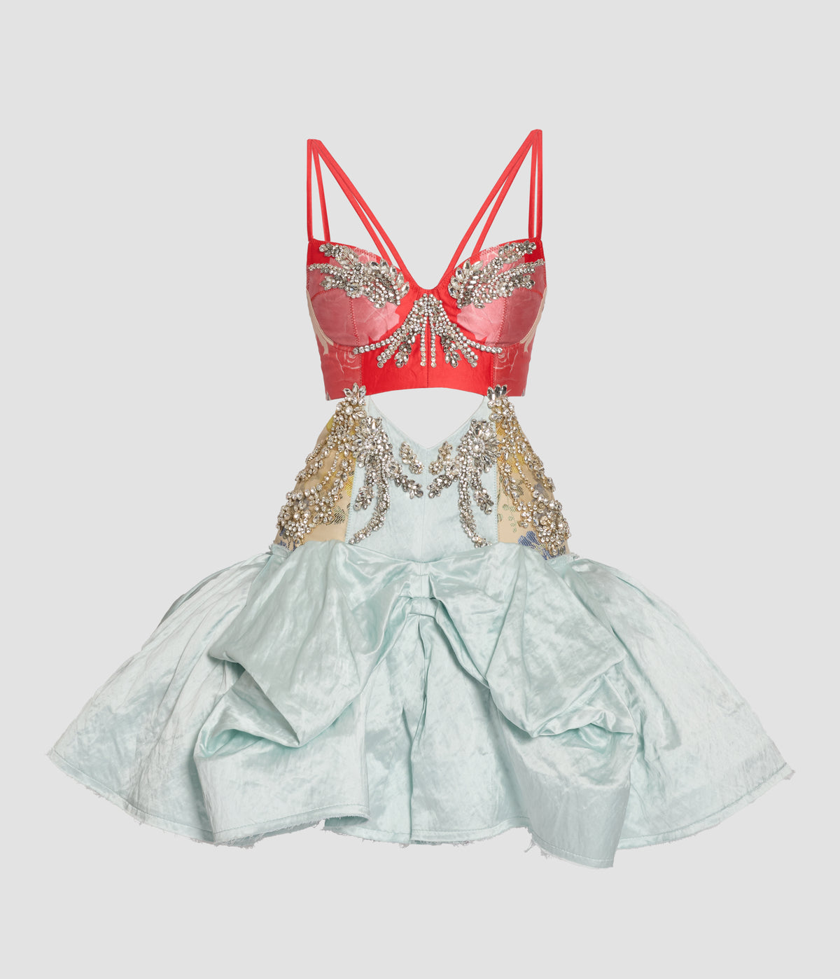 Embroidered Textured Satin Dress