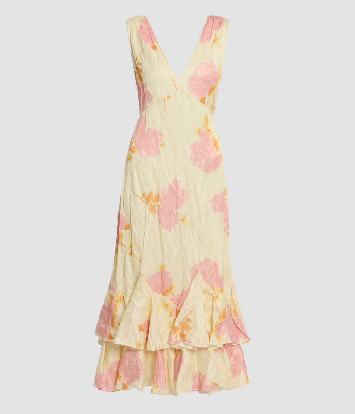 Floral Crushed Fluid Satin Midi Dress