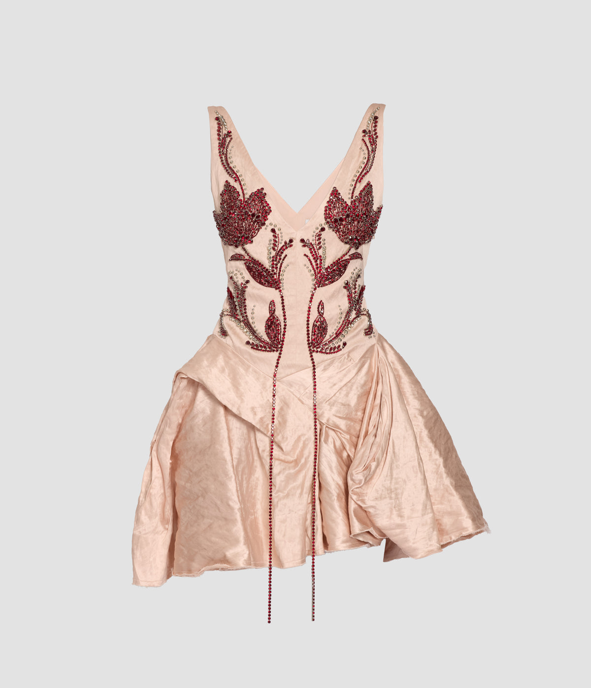 Embroidered Textured Satin Sleeveless Mini Dress