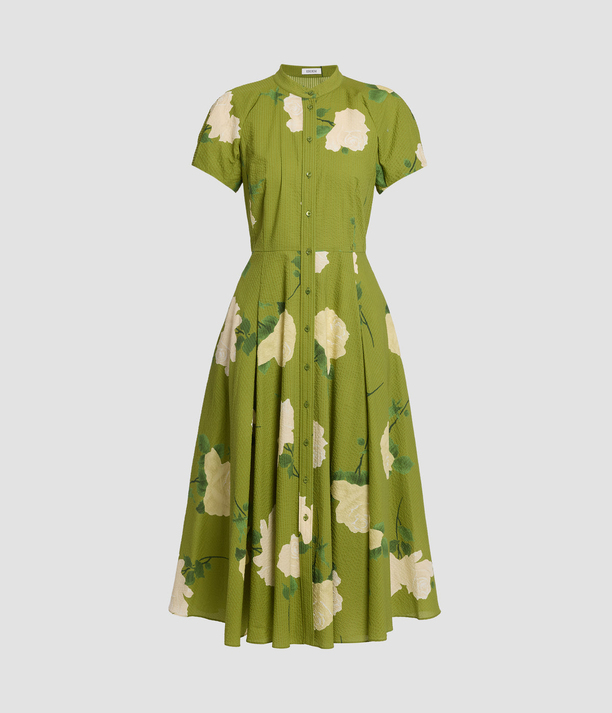 Floral Seersucker Cap Sleeve Midi Dress