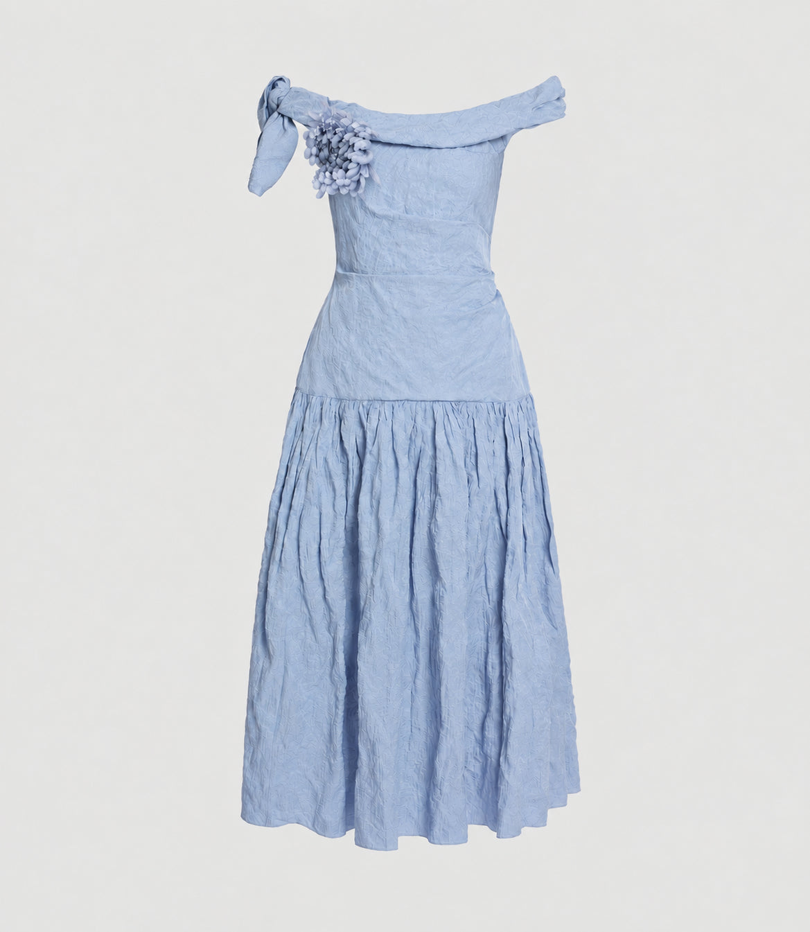 Floral Corsage Crinkled Cotton Midi Dress