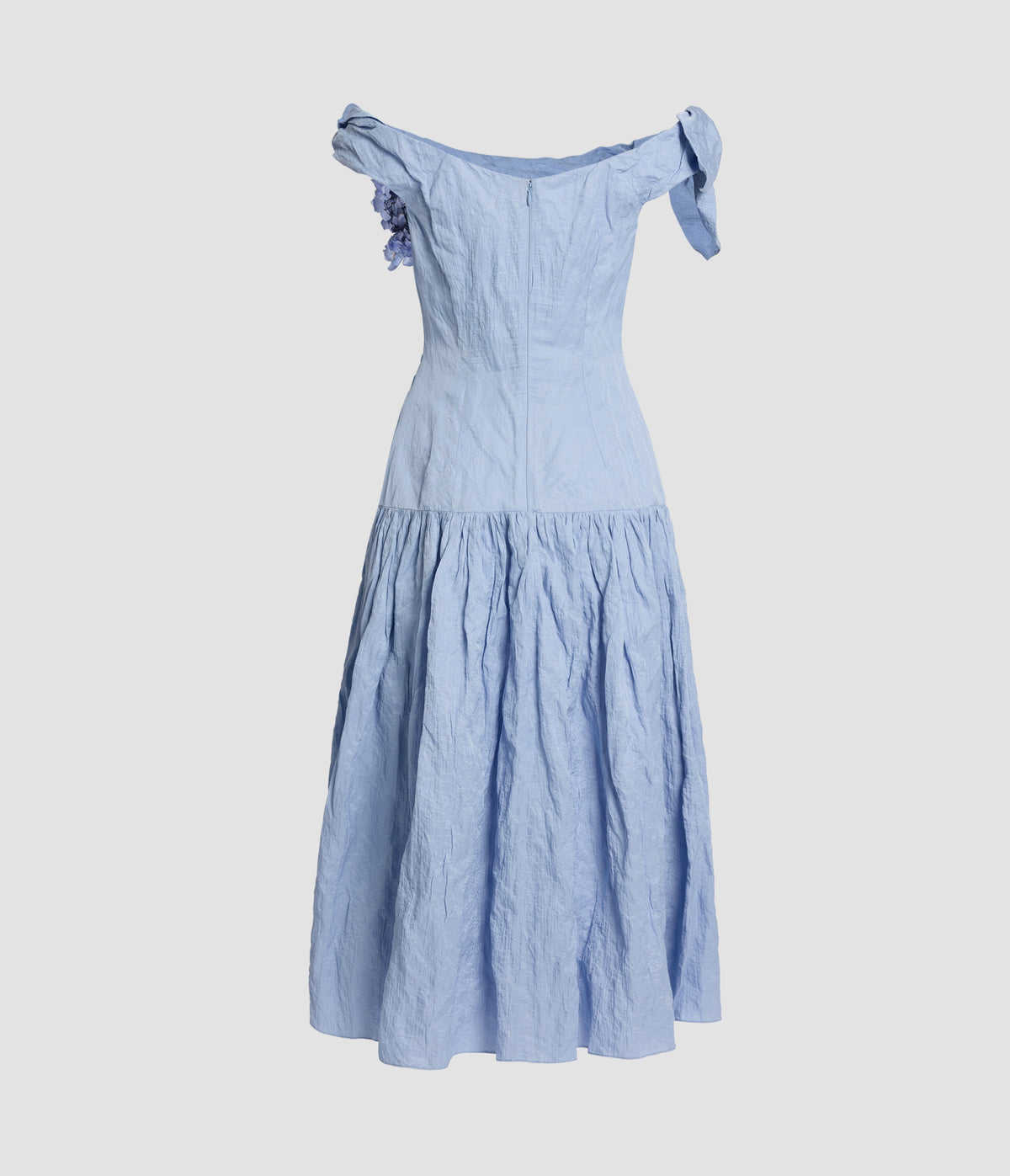 Floral Corsage Crinkled Cotton Midi Dress