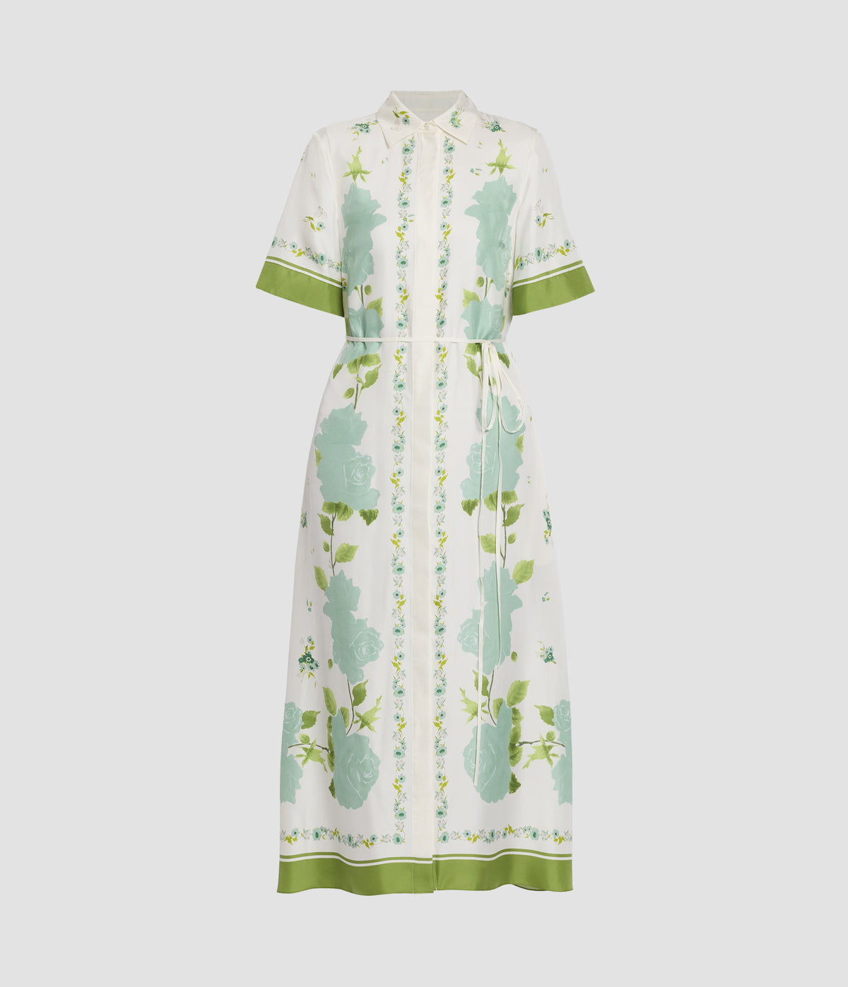 Floral Silk Twill Short Sleeve Midi Dress