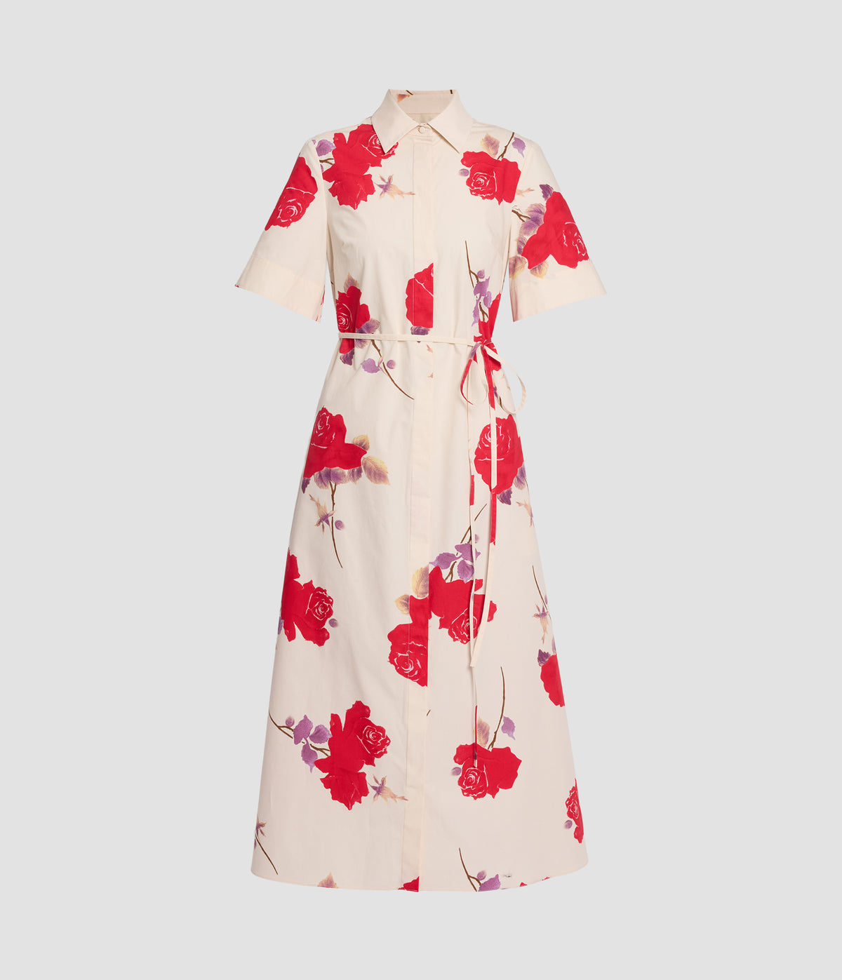 Floral Cotton Poplin Short Sleeve Midi Dress