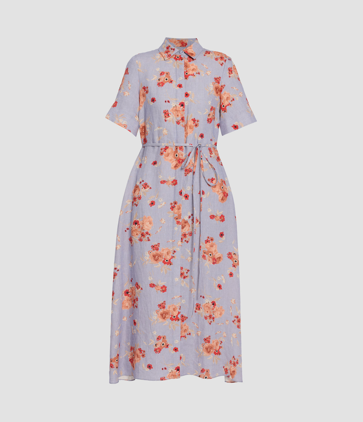 Floral Linen Short Sleeve Midi Dress
