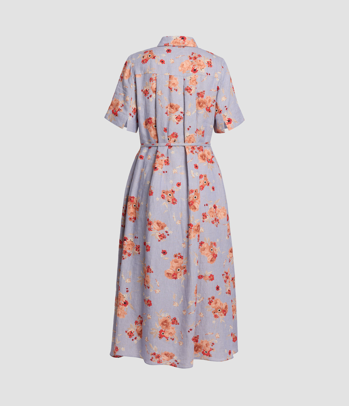 Floral Linen Short Sleeve Midi Dress