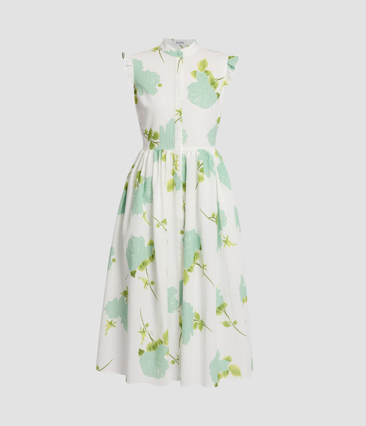 Floral Seersucker Sleeveless Midi Dress