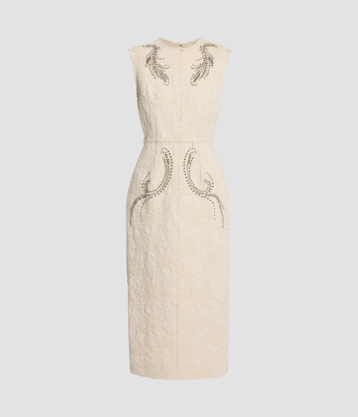 Embroidered Cotton Jacquard Sleeveless Midi Dress