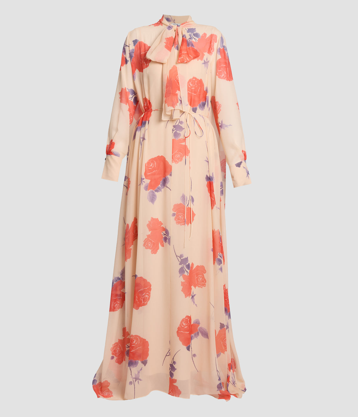 Floral Heavy Silk Voile Long Sleeve Gown