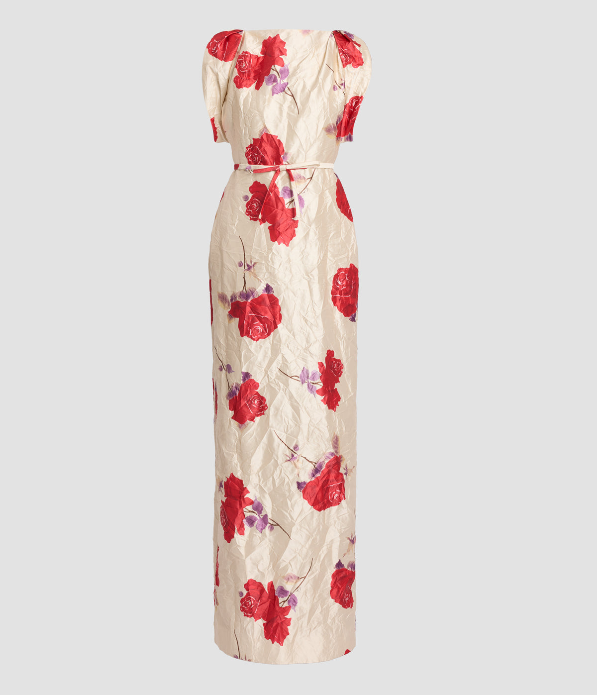 Floral Textured Satin Sleeveless Gown