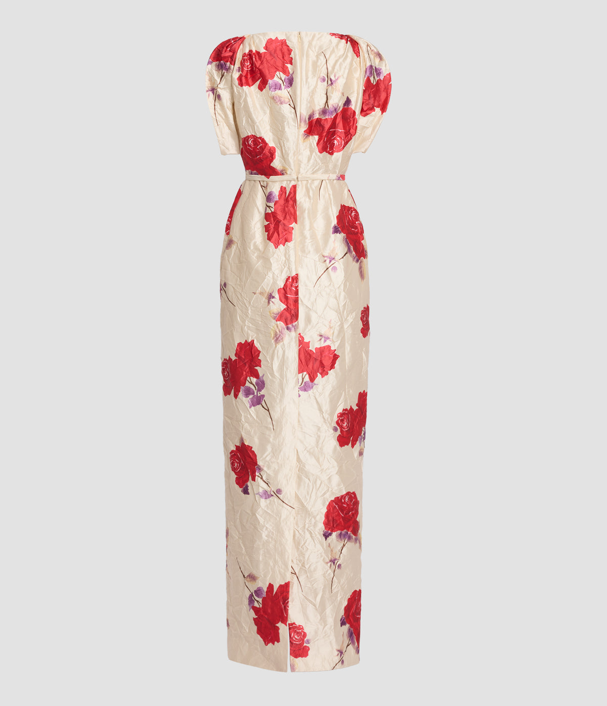 Floral Textured Satin Sleeveless Gown
