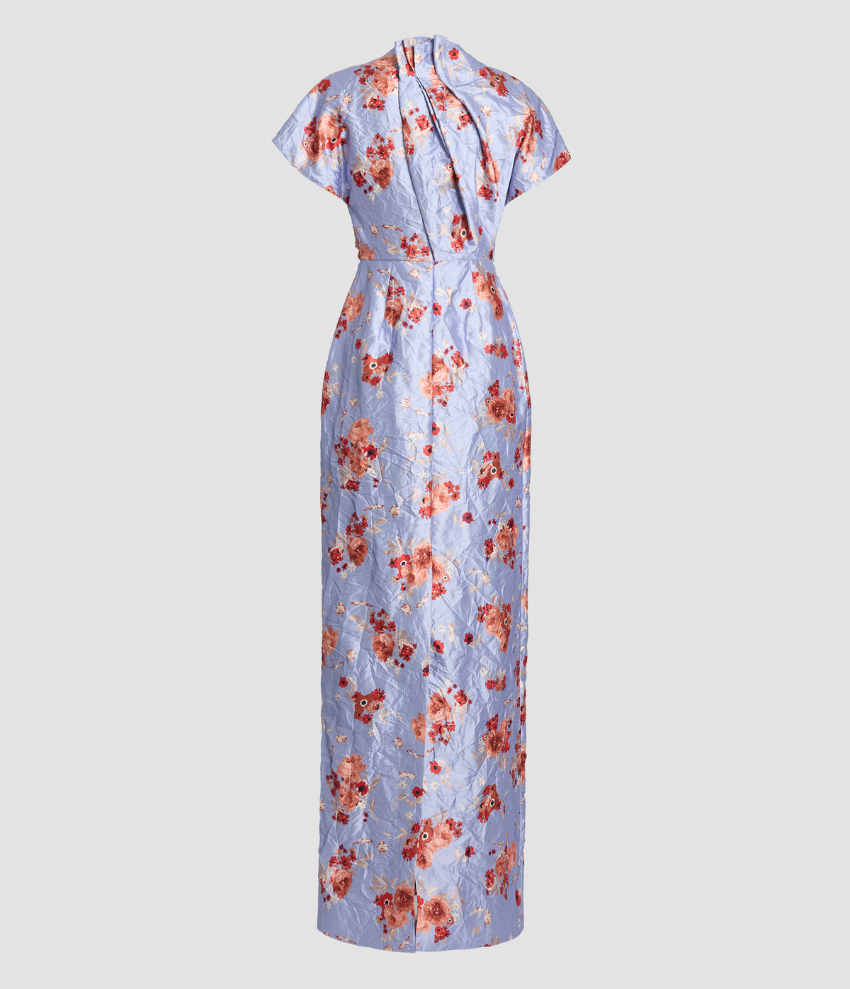 Floral Textured Satin Short Sleeve Gown